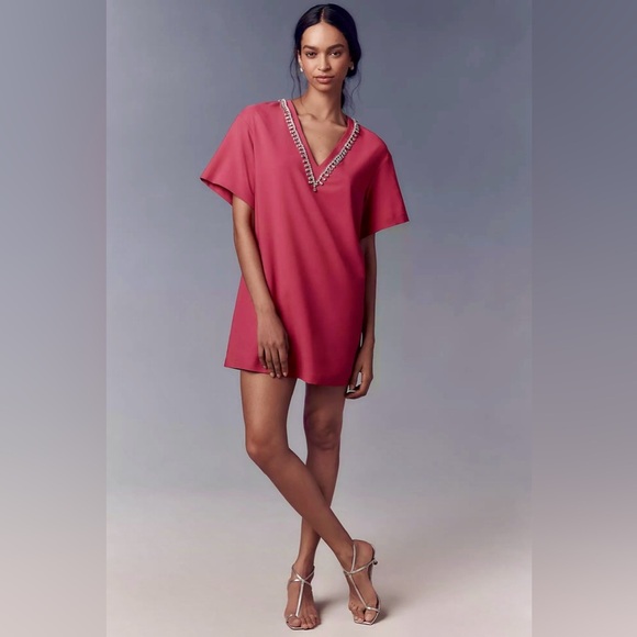 NWT! Hutch Rhinestone V-Neck T-Shirt Dress Short Sleeves Women's Size XS - Picture 4 of 5